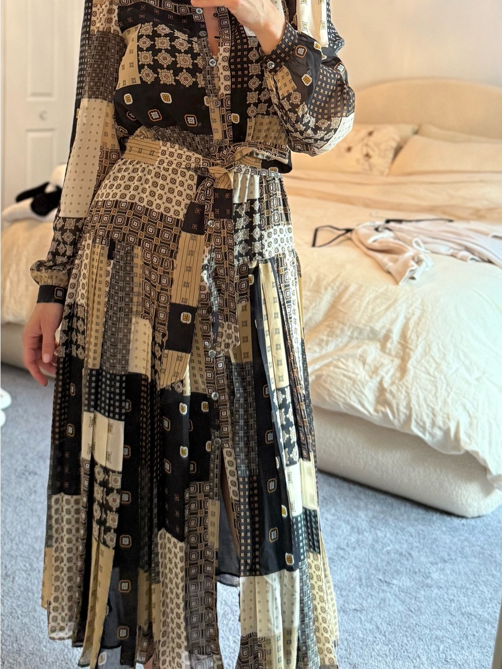 Banana Republic Black and Cream Patchwork Print Maxi Dress